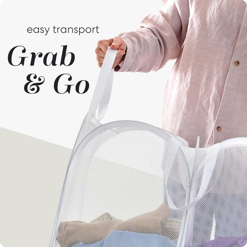 Handy Laundry Mesh Popup Hamper - Two Compartments, Collapsible for Storage and Easy to Open. Folding Pop-Up Clothes are Great for The Kids Room, ...