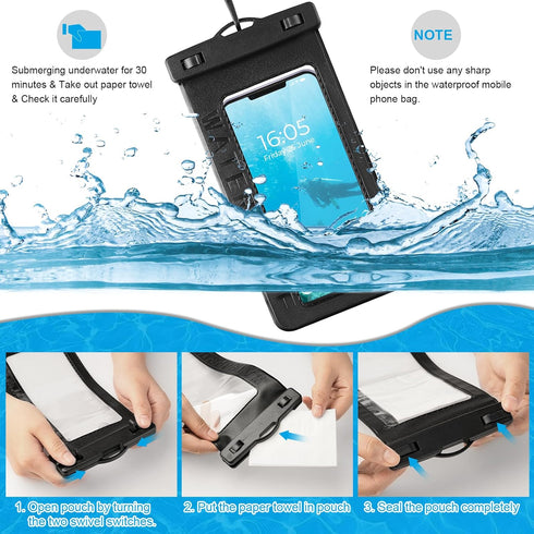 2 Pack Waterproof Phone Pouch - Large Water Proof Phone Pouch iPhone 15/14/13/12 Pro Max XS Samsung, up to 8.8", IPX8 Cellphone Dry Bag Beach Esse...