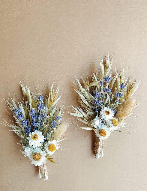 Dried Flowers Boutonniere for Men Wedding 2 Pieces Set Groom Boutonniere kit Boho Pampas Fall Anniversary Decorations (Lavender)...