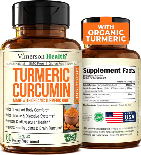 Organic Turmeric Curcumin & Black Pepper. High Absorption Joint Support Supplement with Bioperine. 95% Curcuminoids. Antioxidant Turmeric Suppleme...