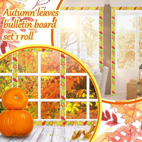 68.9 Feet Autumn Leaves Border Bulletin Board Border Flower Beach Sun Eucalyptus Paw Flag Hat Balloon Sailboat for Classroom Boards Wall Decor...