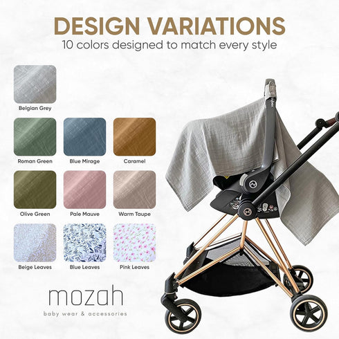 MOZAH Baby Car Seat Cover - Belgian Grey - 100% Organic Muslin - Soft, Breathable and Lightweight, Baby Infant Car Seat Essentials...