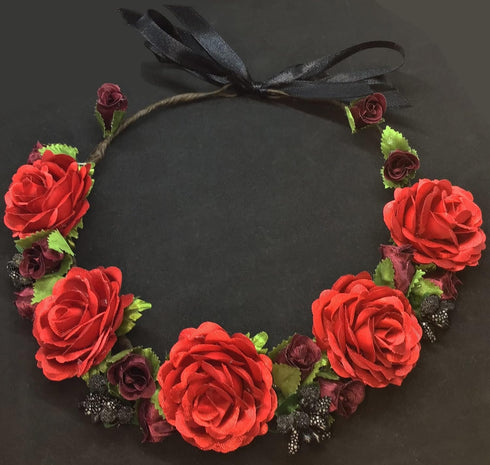 Flower Crown Girls Floral Headpiece - Artificial Burgundy Roses Wedding - Bridal Boho...