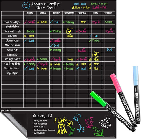Cinch Magnetic Dry Erase Chores Chart for Kids (17x20 inches, Black) - 6 Whiteboard Markers with Magnets...