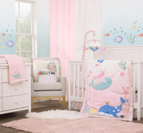 NoJo Under The Sea Whimsy Pink and Blue Narwhals Super Soft Appliqued Baby Blanket...