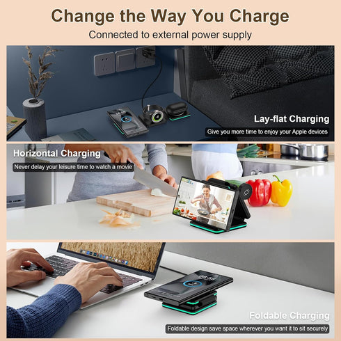 Foldable 3 in 1 Wireless Charging Station for Samsung Galaxy Z Fold6 Flip6 S24 S23 Ultra,Travel Charger for Samsung Multi Devices,15W Fast Wireles...