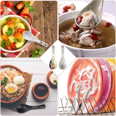 6 Pieces Japanese Retro Ceramics Soup Spoons Japanese Style Rice Spoon Flatware Asian Chinese Serving Spoons Appetizers Tableware Meal Partner for...