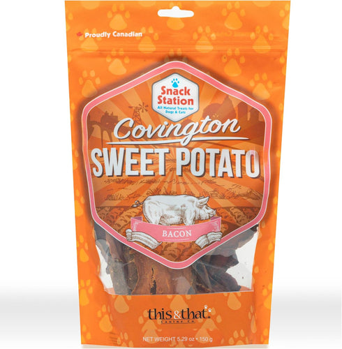 Covington Sweet Potato - Bacon - 5.29 oz, Dehydrated Dog Treats, Vitamin Rich All Natural Chew, This & That Canine Co...