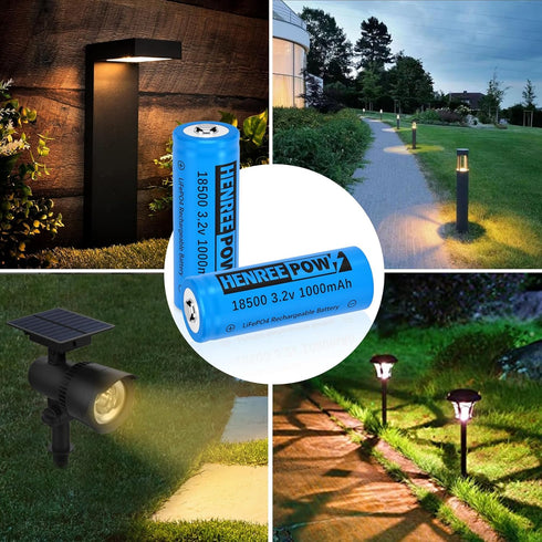 Henreepow 18500 3.2v Rechargeable Battery, 3.2v LiFePO4 Lithium Phosphate Battery 1000mAh for Outdoor Garden Solar Lights, Flashlight (2 Pack)...