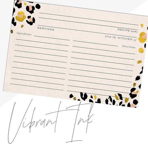 50 Gold Foil Cheetah Print Recipe Cards from Dashleigh, 4x6 inches, Double-Sided...