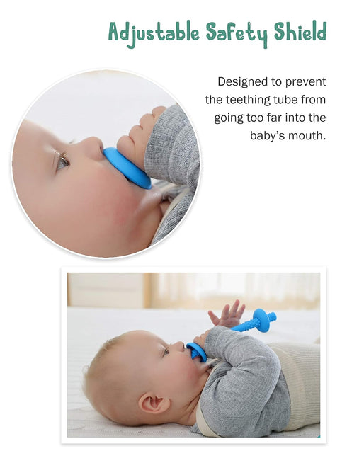 Giftty Teething Tube with Safety Shield Baby Hollow Teether Sensory Toys Gum Massager, Food-Grade Silicone for Infant 3-12 Months Boys Girls, 1 Pa...