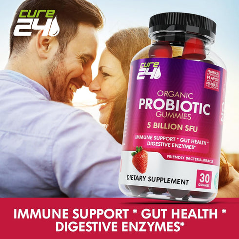 Organic probiotic gummies 5 Billion CFUs, Max Strength Probiotics Gummy Supplement for Women and Men with natural Strawberry Flaver 30 Gummies...