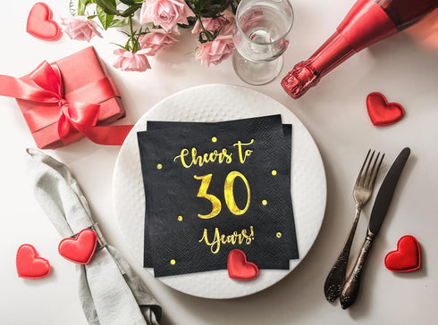 Cheers to 30 Years Cocktail Napkins | Happy 30th Birthday Decorations for Men and Women and Wedding Anniversary Party Decorations | 50-Pack 3-Ply ...