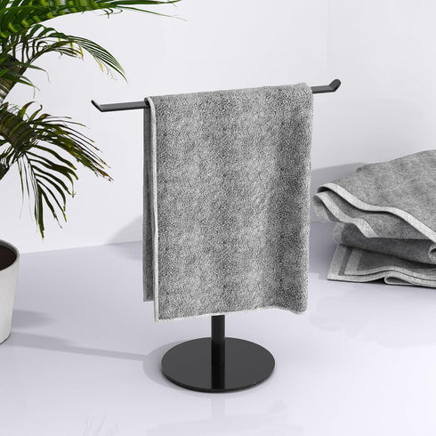 Towel Rack T-Shape Hand Holder for Bathroom,Headband and Lightweight Bathroom Racks,Kitchen Black Holder,Stainless Steel Waterproof Counter Organi...