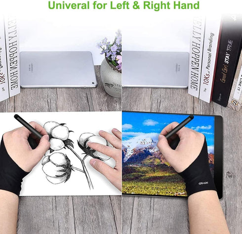 OTraki 4 Pack Artist Gloves for Drawing Tablet Free Size with Two Fingers for Graphics Pad Painting Good for Right or Left Hand - 2.95 x 7.87 inch...
