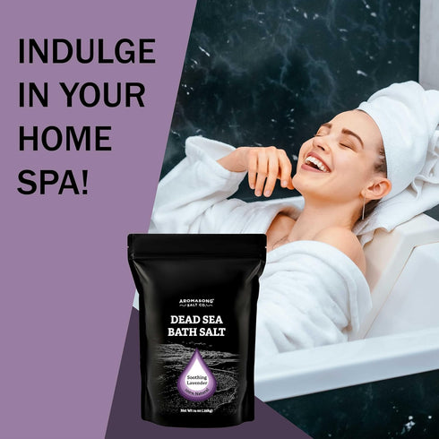 Pure Dead Sea Salt for Soaking with 100% Natural Lavender – 14 Oz. Spa Bath Salt Fine Grain in Resealable Pack - Used for Body Wash Scrub - Soak f...