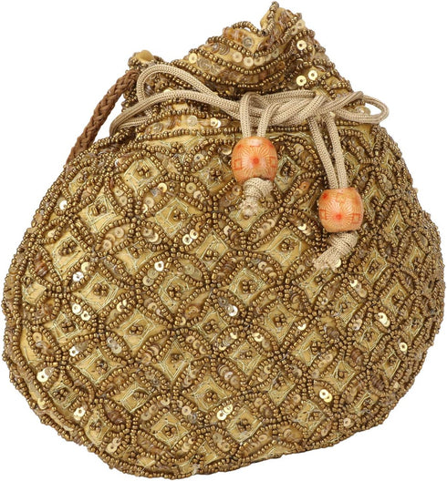 Indian Sequence Potli Bag For Women, Wedding Purse/Jewelry Purse for Women (Base Color- Golden)...