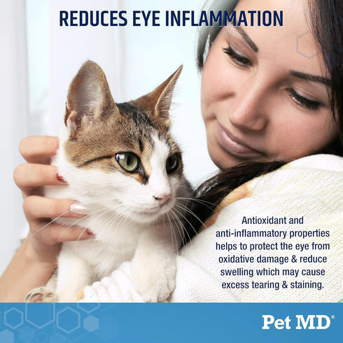 Pet MD Tear Stain Remover for Dogs & Cats - Antioxidant Eye Care Supplement with Lutein, Cranberry, & Omega 3 & 6 - Cat & Dog Tear Stain Remover C...