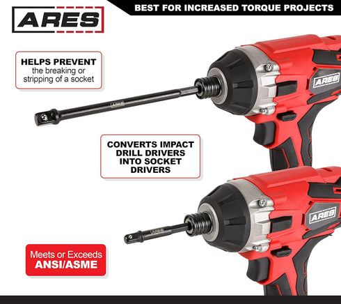 ARES 22025 – 6-Piece 3-Inch and 6-Inch Impact Grade Socket Adapter Set - Turns Impact Drill Driver into High Speed Socket Driver - 1/4-Inch, 3/8-I...