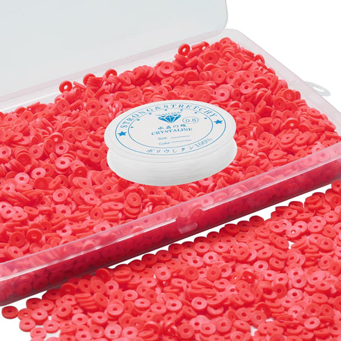 2000 Pcs Red Clay Beads for Bracelets Making, Polymer Spacer Flat Beads DIY for Jewelry Necklace Earring Making Kit, Preppy Aesthetic Heishi Heshi...