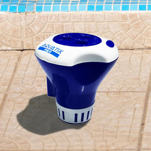 Aquatix Pro Pool Chlorine Floater Dispenser with Thermometer for 1 to 3 inch Tablets, Large & Durable Floating Dispenser for Spa, Hot Tub, In-grou...