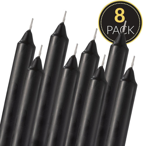 Straight Black Candlesticks - Pack of 8 6" Coated Black Candles - 5 Hour Long Burning Unscented Candles for Halloween, Chime, Wedding, and Home De...