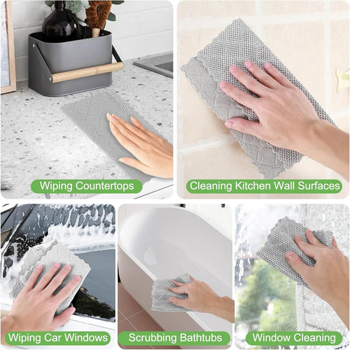 Double-Sided Microfiber Cleaning Cloths - Multipurpose Non Scratch Wire Dishcloth & Microfiber Rags - Reusable Dish Cloth for Kitchen, Car, and Ho...