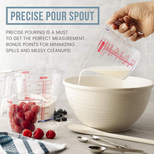 Chef Pomodoro 3-Piece Liquid Meausuring Cups Set - Ml and Oz Measuring Cup - Includes 1, 2 and 4 Cup, BPA-Free Plastic Measuring Cups for Liquids,...
