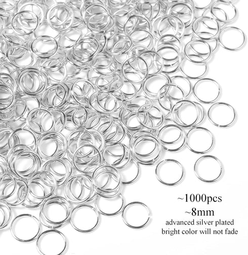 1000 Pcs 8mm Open Jump Rings Silver Plated Jump Rings for Jewelry Making Single Ring Bulk for DIY Craft Earring Necklace Bracelet Pendant Choker J...