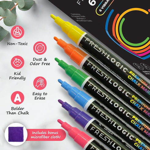 Liquid Chalk Markers Erasable for Chalkboard, Blackboard, Whiteboard, Signs, Windows, Mirror, Glass, Bistro - Dry Erase Markers, Chalk Paint Marke...