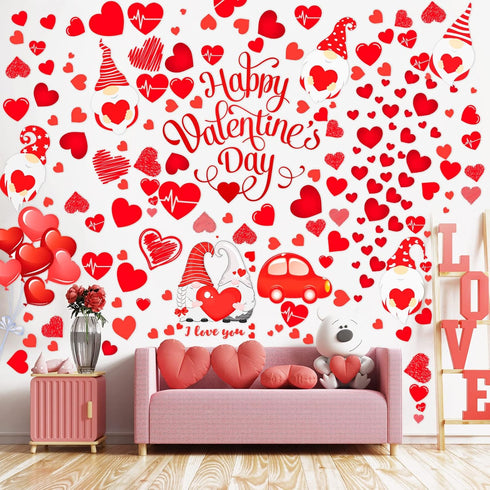 Eersida 191 Pieces Heart Wall Decals Valentines Day Stickers Removable Party Decals Valentines Wall Decor Self Adhesive Heart Gnome Stickers for A...