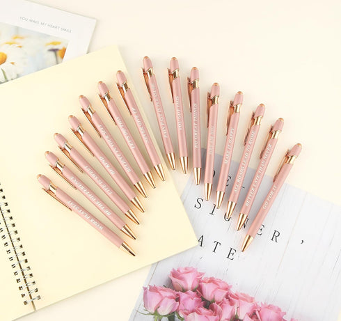 Aozora 15 Pieces Retractable Ballpoint Pens Black Ink 1.0 mm with Stylus Tip, Inspirational Motivational Screen Touch School Office Supplies (Rose...