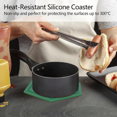 Trivet Mat, Set of 3 Silicone Pot Holder, Hot Pads, Potholder for Pots and Pans (Green Monstera)...