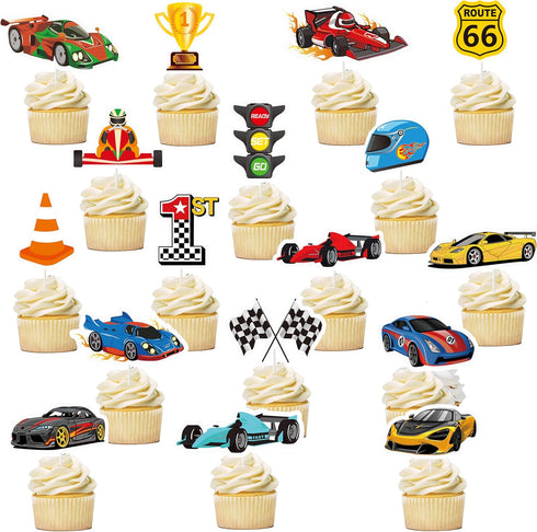 36Pcs Race Car Cupcake Toppers Racing Car Birthday Decorations for Race Car Birthday Party Favors Let's Go Racing Party Racing Car Baby Shower Sup...
