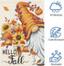 Hello Fall Gnome Garden Flag 12x18 Double Sided Burlap, Pumpkin Sunflower Garden Yard Flags for Thanksgiving Rustic Seasonal Outside Outdoor House...
