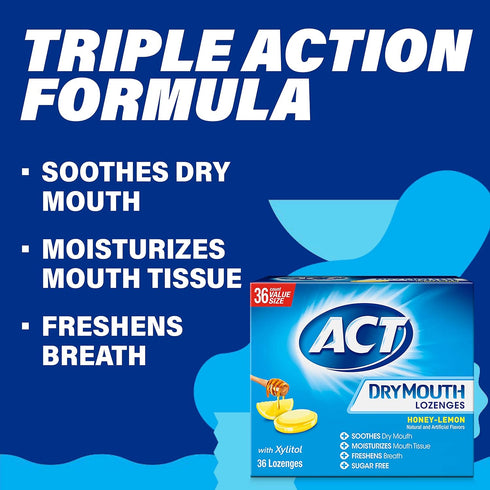 ACT Dry Mouth Lozenges With Xylitol, 36-Count, Sugar Free Honey-Lemon...