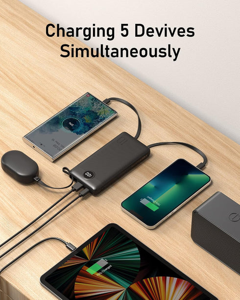 VEEKTOMX Portable Charger with Built-in Cables, 10000mAh Power Bank for iPhone, Slim Fast Charge USB C Battery Pack, Travel Essentials Powerbank C...