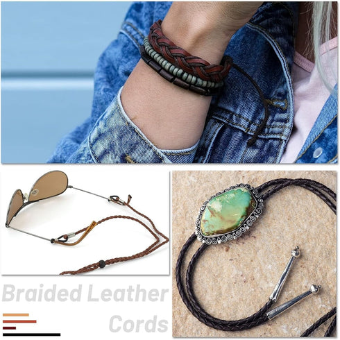 8yd Braided Leather Cord Antique Genuine Leather Strap Folded Bolo Tie Cord Rope Lace for Necklace Bracelet Pendent Jewelry Making Beading Braidin...