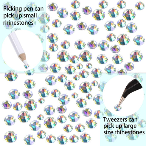 LPBeads 6400 Pieces Hotfix Rhinestones Paradise Shine Flat Back 5 Mixed Sizes Crystal Round Glass Gems with Tweezers and Picking Rhinestones Pen...
