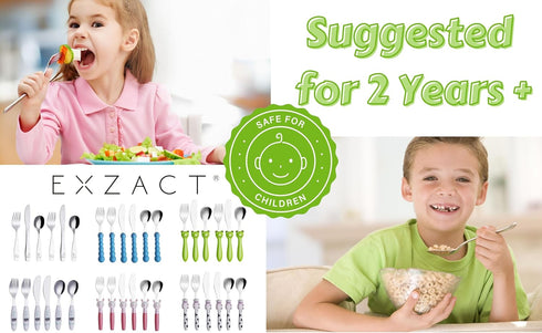 Exzact Kids Flatware 6 Pieces Stainless Steel Children Silverware 2 x Forks, 2 x Knives, 2 x Spoons,Toddler Utensils, Dishwasher Safe, 24 Months+ ...