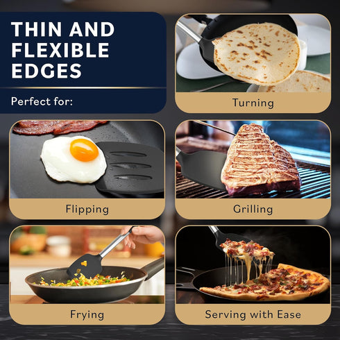 Home Hero Silicone Spatula Set with Ergonomic Handles - Stainless Steel High Heat Resistant Solid & Slotted Turner, BPA Free Non Stick Kitchen Ute...