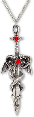 Dragons Wrapped Around Sword Medieval Renaissance Silver Finish Pendant Necklace...