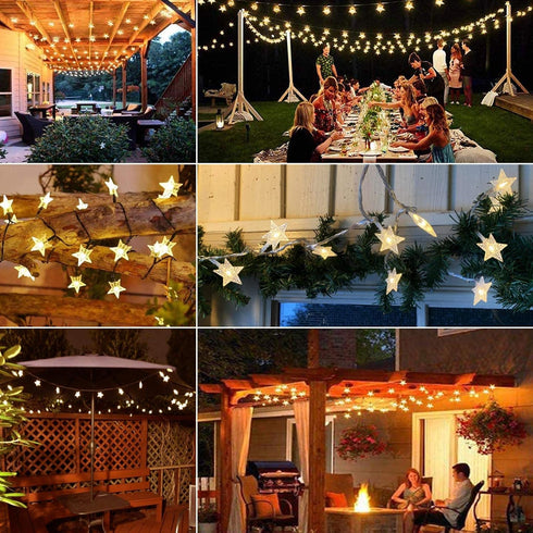 Solar String Lights Outdoor, Solar Powered Star String Lights, 30ft 50LED 8 Modes Waterproof Christmas String Lights for Gardens Patio Landscape X...