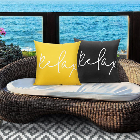 Waterproof Outdoor Throw Pillow Cover, 2 Pack Relax Printing Throw Pillow Case UV Protection Garden Cushion Cover for Patio Sofa Couch Balcony Chr...