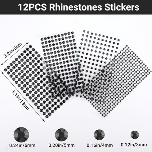 Gartful 12 Sheet Black Rhinestone Stickers - Round, 2790 PCS Self Adhesive Gem Sticker, Sticky Crystal Jewelry Gemstone for DIY Arts Crafts, Scrap...