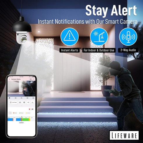 Light Bulb Camera - Indoor Camera with Motion Detection, WiFi Camera, Live-Stream & Recording - 360 Camera, 2 Way Audio, Indoor Security Camera, P...