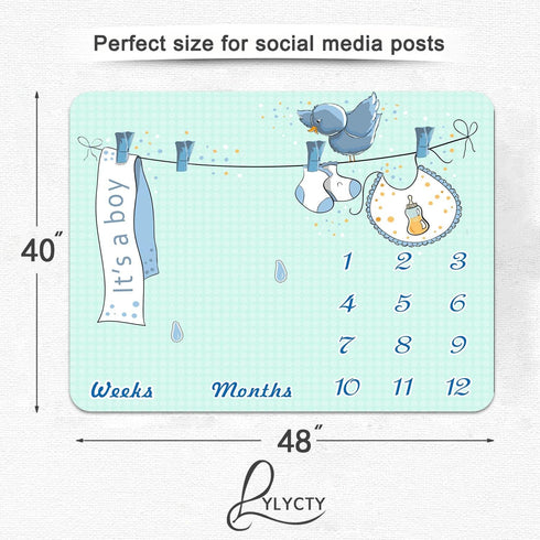 Milestone Blanket for Baby Boy, Blue Baby Photo Backdrop Memory Blanket for Baby Boy Swaddling Blanket, 48x40 Inch Receive Baby Blanket for Baby B...