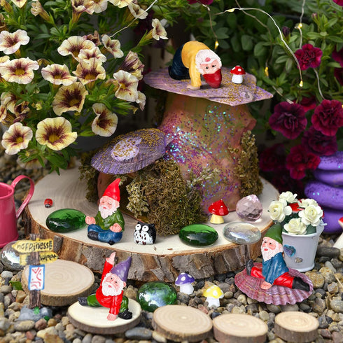 Jetec Gnomes Fairy Resin Statues Miniature Garden Accessories Mini Dwarf Figurine Fairy Miniature Ornament DIY Kit Micro Landscape Ornaments for O...