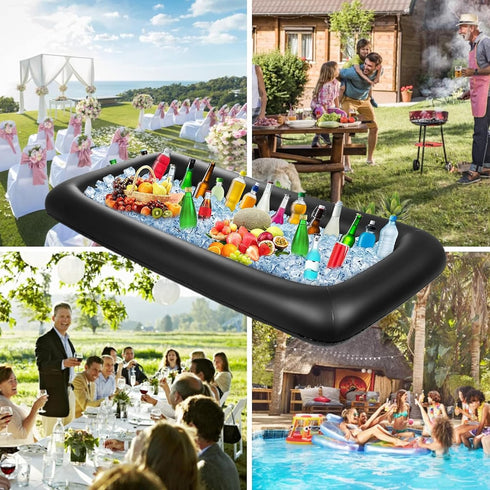 Ice Buffet Serving Tray Drink Cooler with Drain Plug,Inflatable Ice Serving Buffet Bar Inflatable Cooler for Parties Food 52 x 24 x 5'' (Black)...