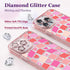 Compatible for iPhone 14 Pro Max Case Cute Aesthetic - Glitter Pink Phone Case with Camera Protector - Girly Love Plaid Cover with Wrist Strap Des...